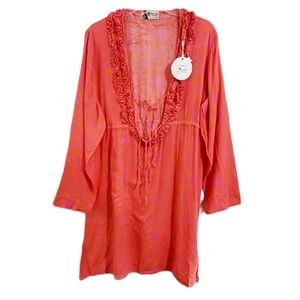 Mud Pie Bag Lady V-Neck‎ Long Sleeve Coral Women’s Tunic Size L